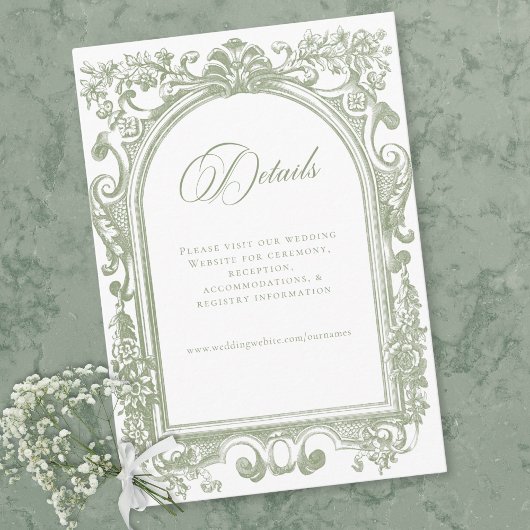 Carte D'accompagnement Classic Elegant Sage Arch Floral Frame Wedding