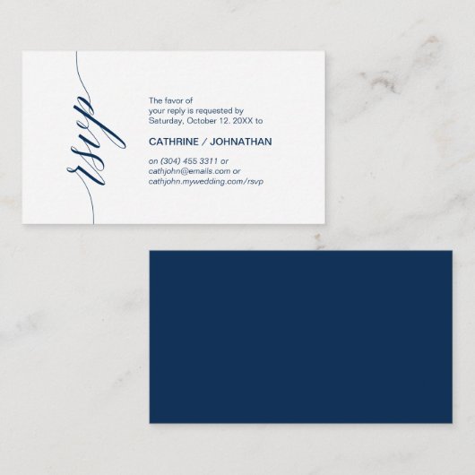 Carte D'accompagnement Classic élégant, Script bleu marine, RSVP Party (Devant / Derrière)