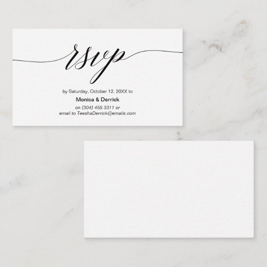 Carte D'accompagnement Classic élégant, Script noir, réponse RSVP (Devant / Derrière)