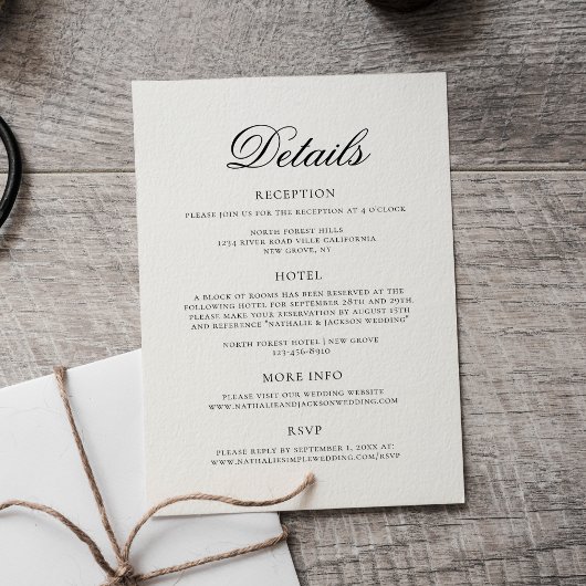 Carte D'accompagnement Classic Elegant Script Wedding Details
