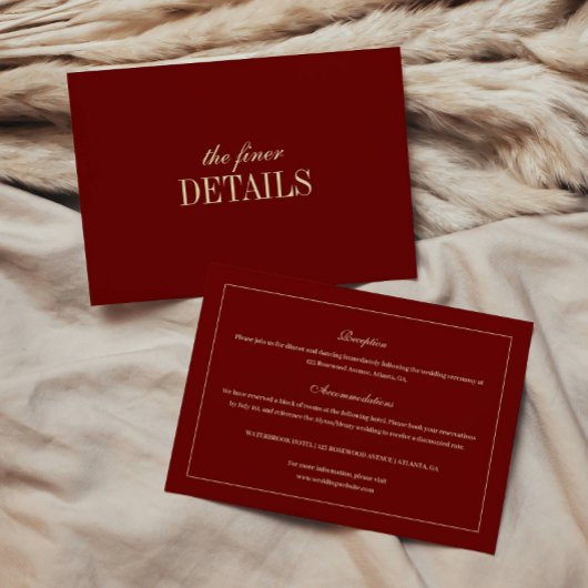 Carte D'accompagnement Classic Elegant Wine Red Wedding Details