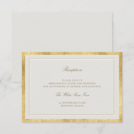 Carte D'accompagnement Classic Elevated Gold Ecru Frame Wedding Reception (Devant / Derrière)