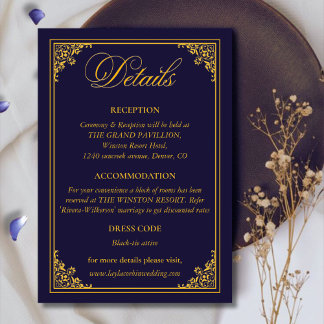 Carte D'accompagnement Classic Gold Frame Royal Wedding Details