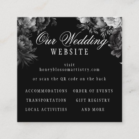 Carte D'accompagnement Classic gothique Noir Site Mariage Code QR (Devant)