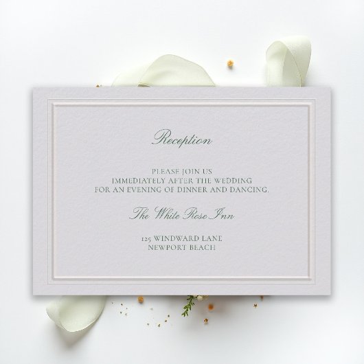 Carte D'accompagnement Classic Green Elevated Ivory Wedding Reception