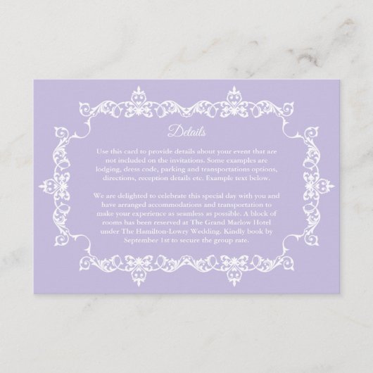 Carte D'accompagnement Classic Lavender Purple Ornately Framed Wedding (Devant)