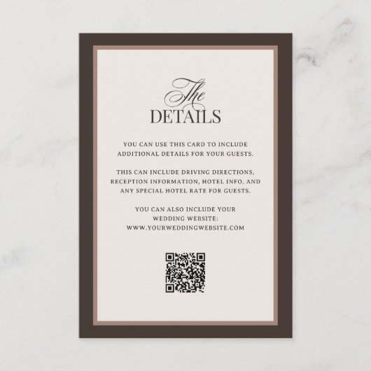 Carte D'accompagnement Classic Luxe Brown | QR Code Wedding Guest Details (Devant)