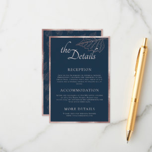 Carte D'accompagnement Classic Marine Matt Rose Gold Feuille Mariage Déta