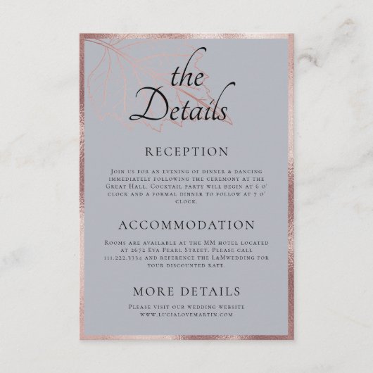 Carte D'accompagnement Classic Matt Rose Gold Feuille Mariage Détail (Devant)