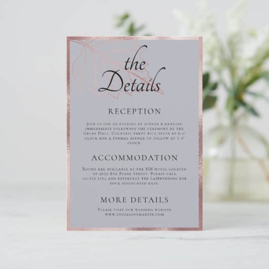 Carte D'accompagnement Classic Matt Rose Gold Feuille Mariage Détail (Debout devant)