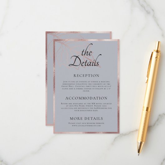 Carte D'accompagnement Classic Matt Rose Gold Feuille Mariage Détail (Devant/Arrière en situation)