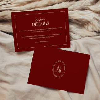 Carte D'accompagnement Classic Monogram Wine Red Wedding Details