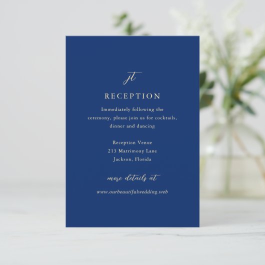 Carte D'accompagnement Classic Navy Blue Monogram Elegant Wedding (Debout devant)