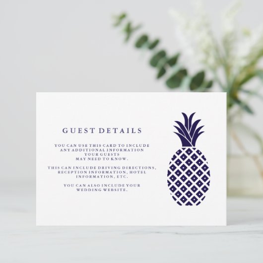 Carte D'accompagnement Classic Navy Pineapple Mariage Détails de l'invité (Debout devant)