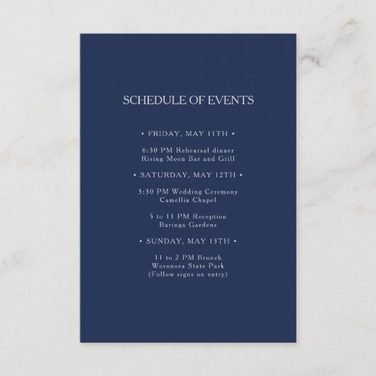 Carte D'accompagnement Classic Navy | Silver Wedding Schedule of Events (Devant)