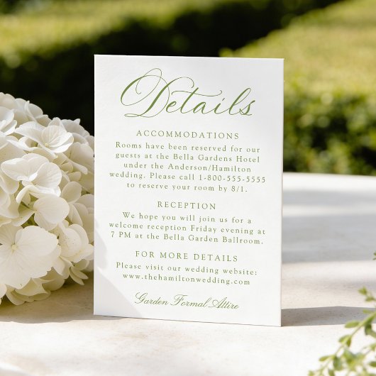 Carte D'accompagnement Classic Olive Green Calligraphy Wedding Details