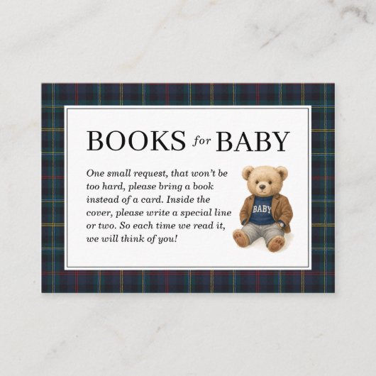 Carte D'accompagnement Classic Plaid Teddy Bear Books for Baby Cards (Devant)