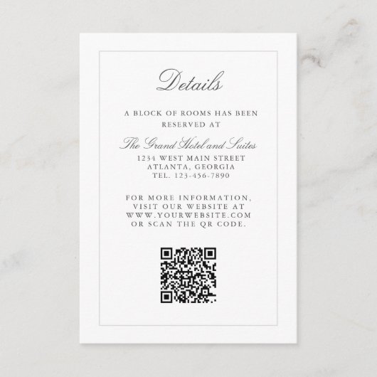 Carte D'accompagnement Classic Simple Elegance Mariage Info - Détails (Devant)