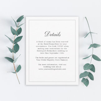Carte D'accompagnement Classic Simple Elegance Mariage Info - Détails