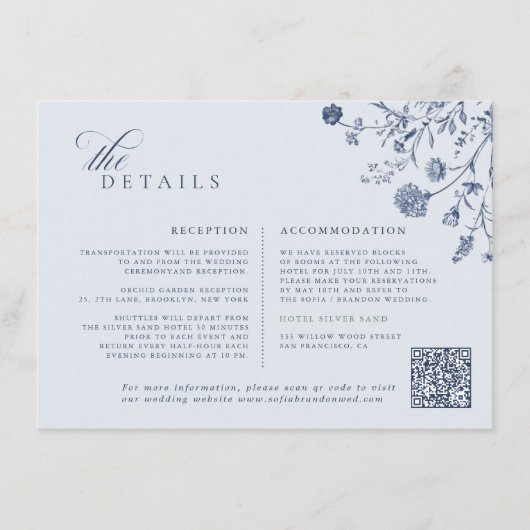 Carte D'accompagnement Classic Victorian Blue French QR Code Wedding (Devant)