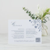 Carte D'accompagnement Classic Victorian Blue French QR Code Wedding (Debout devant)
