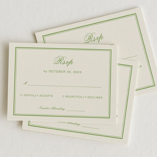 Carte D'accompagnement Classic White and Sage Green Wedding Response