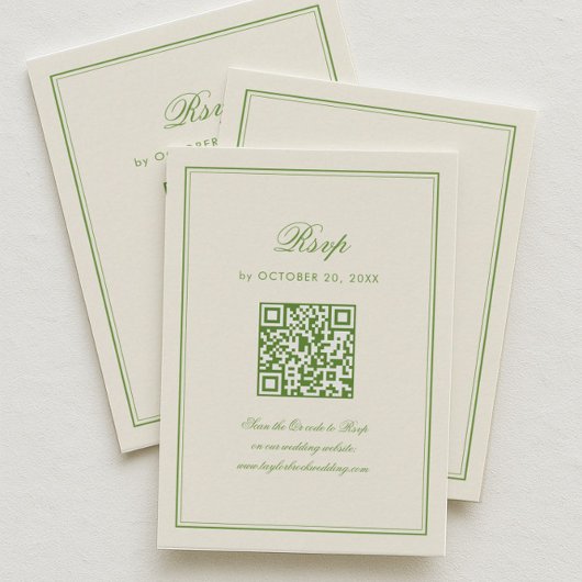 Carte D'accompagnement Classic White and Sage Green Wedding Response