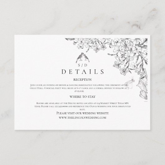 Carte D'accompagnement Classic White Black Floral Wedding  (Devant)
