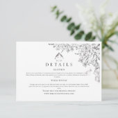 Carte D'accompagnement Classic White Black Floral Wedding  (Debout devant)