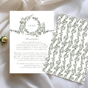 Carte D'accompagnement Classic Wreath Sage Green Elegant Wedding INFO