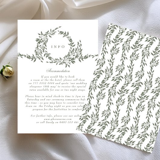 Carte D'accompagnement Classic Wreath Sage Green Elegant Wedding INFO
