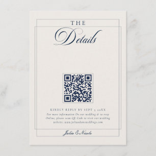 Carte D'accompagnement Classique bleu marine ivoire calligraphie QR détai