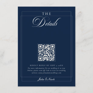 Carte D'accompagnement Classique bleu marine ivoire calligraphie QR détai