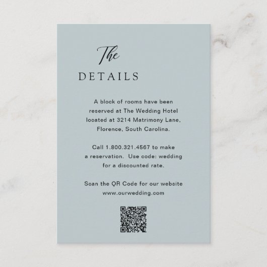 Carte D'accompagnement Classique bleu rouillé QR Code élégant mariage (Devant)