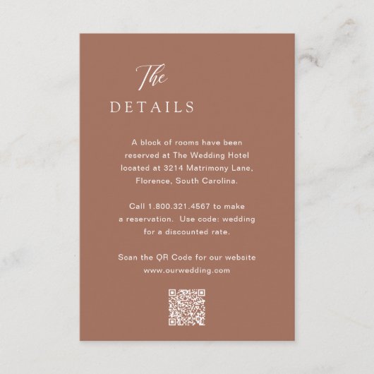 Carte D'accompagnement Classique Burnt Orange QR Code Mariage élégant (Devant)
