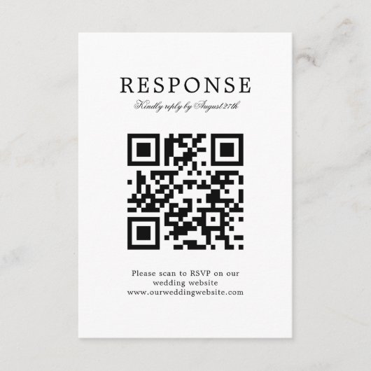 Carte D'accompagnement Classique Élégant Mariage Simple Rsvp QR Code (Devant)