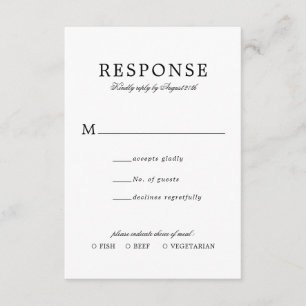 Carte D'accompagnement Classique Élégant Mariage Simple Rsvp Repas Entree