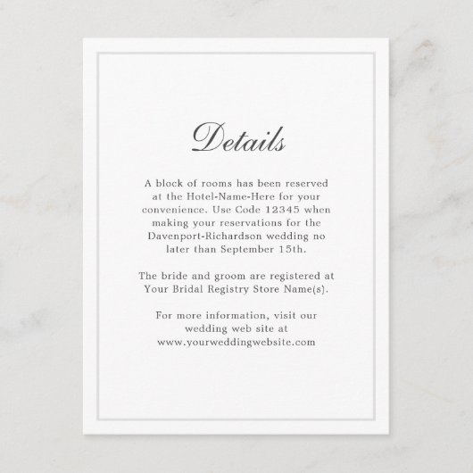 Carte D'accompagnement Classique Simple et élégant Détails du mariage Inf (Devant)