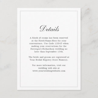 Carte D'accompagnement Classique Simple et élégant Détails du mariage Inf