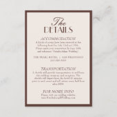 Carte D'accompagnement Classy Chocolate Brown Old Money Wedding Details (Devant)
