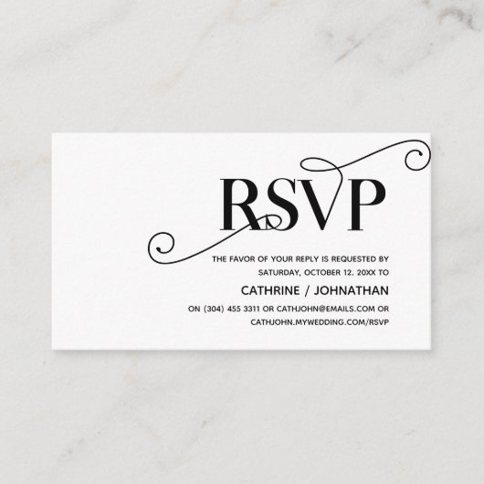 Carte D'accompagnement Classy élégant, Script noir, réponse RSVP (Devant)