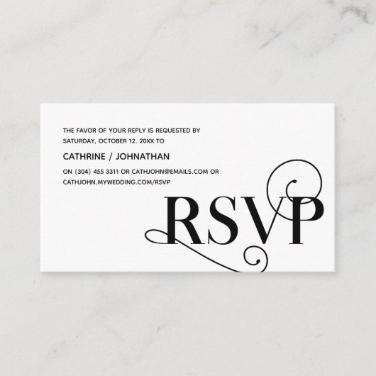 Carte D'accompagnement Classy élégant, Script noir, réponse RSVP (Devant)