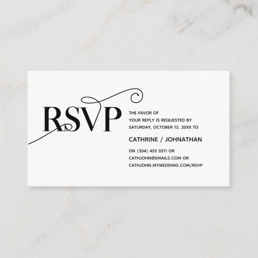 Carte D'accompagnement Classy élégant, Script noir, réponse RSVP (Devant)