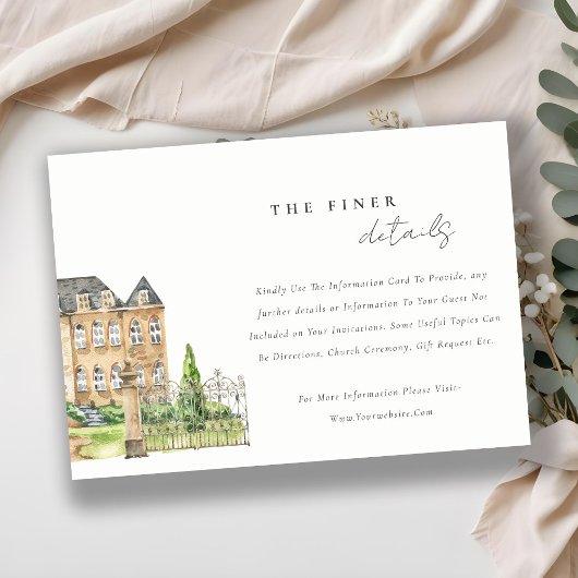 Carte D'accompagnement Classy Garden Chateau Aquarelle Détails du Mariage