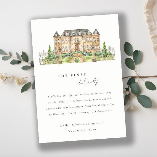 Carte D'accompagnement Classy Garden Chateau Aquarelle Détails du Mariage