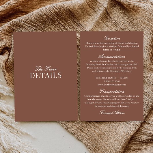 Carte D'accompagnement Classy Old Money Mocha Brown Ivory Wedding Details