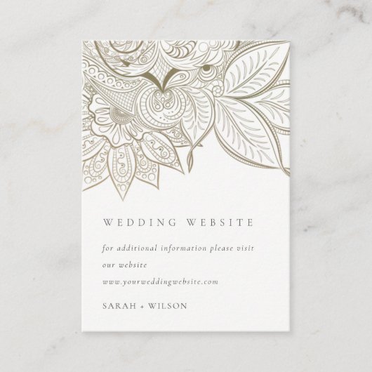 Carte D'accompagnement Classy Ornate Paisley Ivory Gold Mariage site Web (Devant)