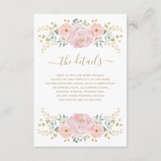 Carte D'accompagnement Classy Pink Gold Botanical Détails sur le Mariage  (Devant)