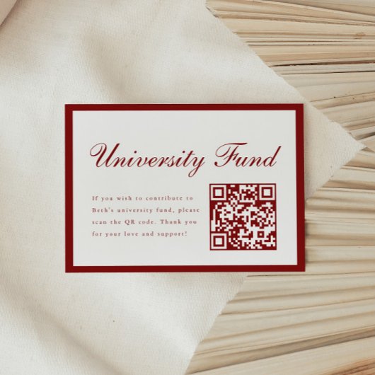 Carte D'accompagnement Classy Wine Red University Fund QR Code Graduation