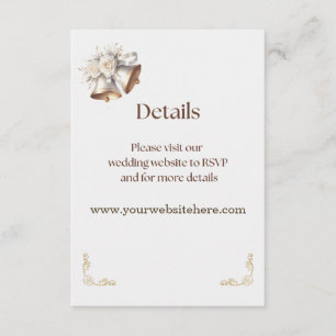 Carte D'accompagnement Cloches Mariage Blanc et Or Enclosure